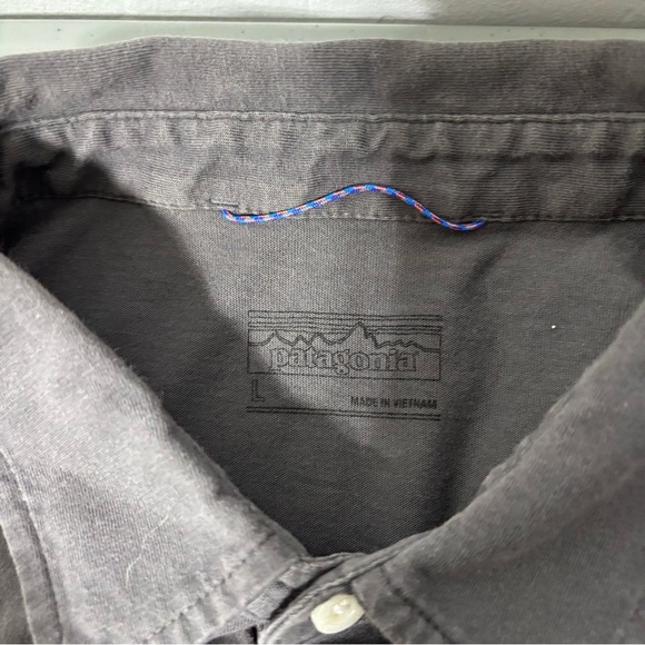 Patagonia Men's Polo Trout Fitz Roy Gray Short Sleeve Organic Cotton Large FLAW - Picture 7 of 11